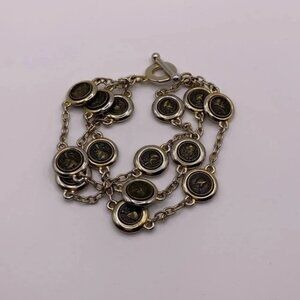 #115 Vintage  multi strand coins bracelet 7.5”